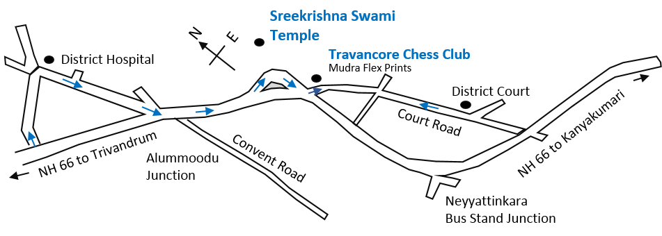 Travancore Chess Club, Neyyattinkara Location Map
